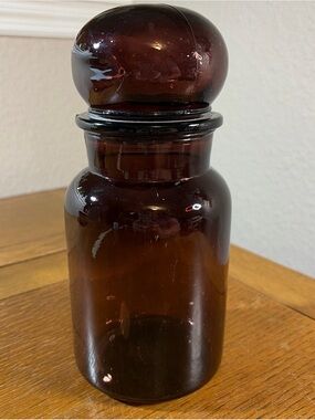 Vintage Amber Glass Apothecary Jar with Round Stopper
